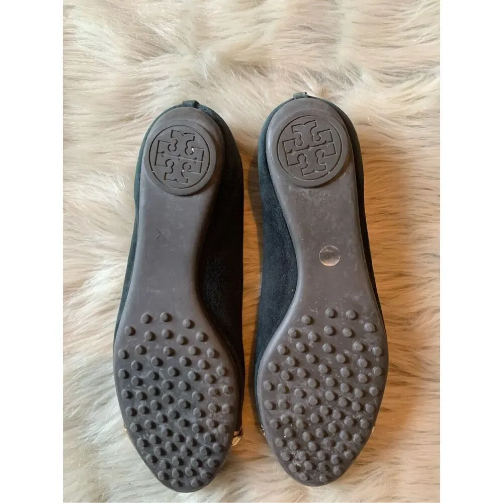 Tory Burch Pacey Driver Green Suede Snakeskin Cap Toe Ballet Flats Size 6.5 M